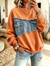 Plus Size Denim Patchwork Sweatshirt - Raw Hem Detail - Twice The Charm Boutique