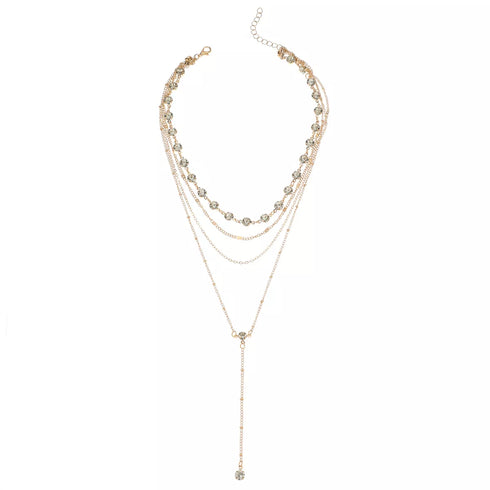Rhinestone Choker Necklace - Multi-Layer Gold-Plated Style - Twice The Charm Boutique