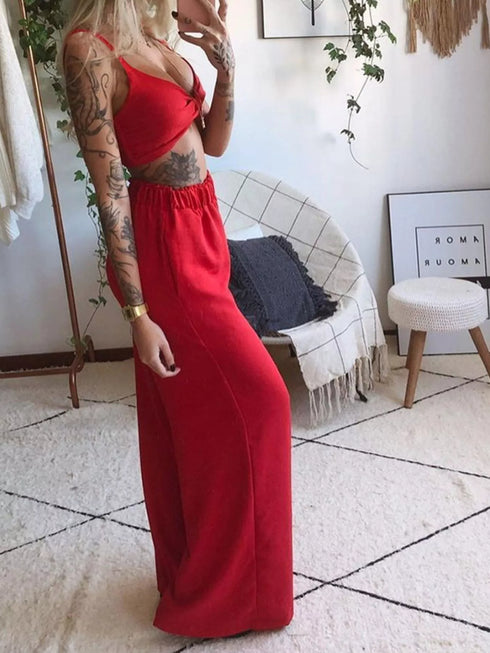 Women's Butterfly Print Two-Piece Set - Wide-Leg Pants - Twice The Charm Boutique