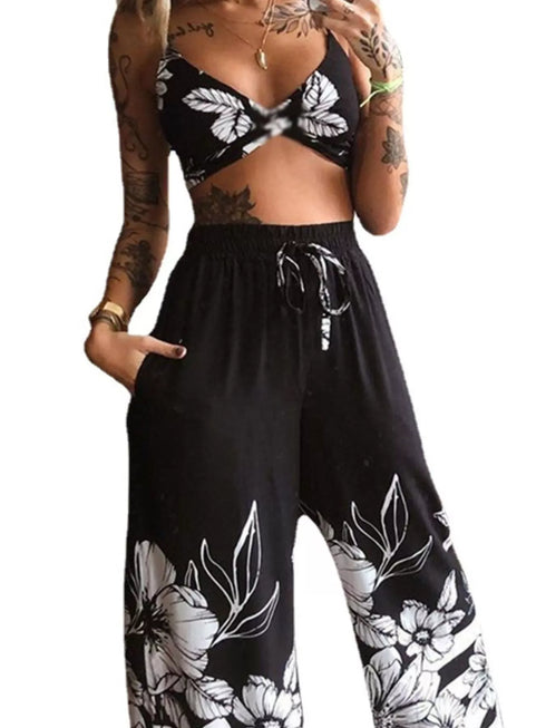 Women's Butterfly Print Two-Piece Set - Wide-Leg Pants - Twice The Charm Boutique