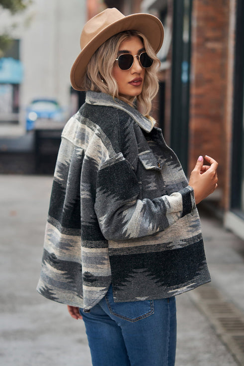 Women's printed collared button front jacket