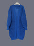 Blue longline cardigan on hanger, front view