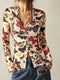 Butterfly Print V-Neck Button-Down Long Sleeve Blouse - product image 1