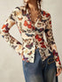 Butterfly Print V-Neck Button-Down Long Sleeve Blouse - product image 2