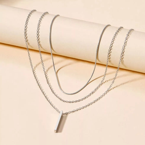 Layered Bar Pendant Necklace - Gold or Silver Three-Layer Style - Twice The Charm Boutique
