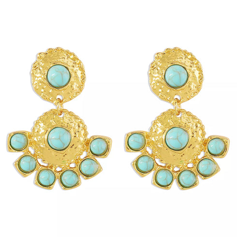 Artificial turquoise gold-plated dangle earrings — product image 5