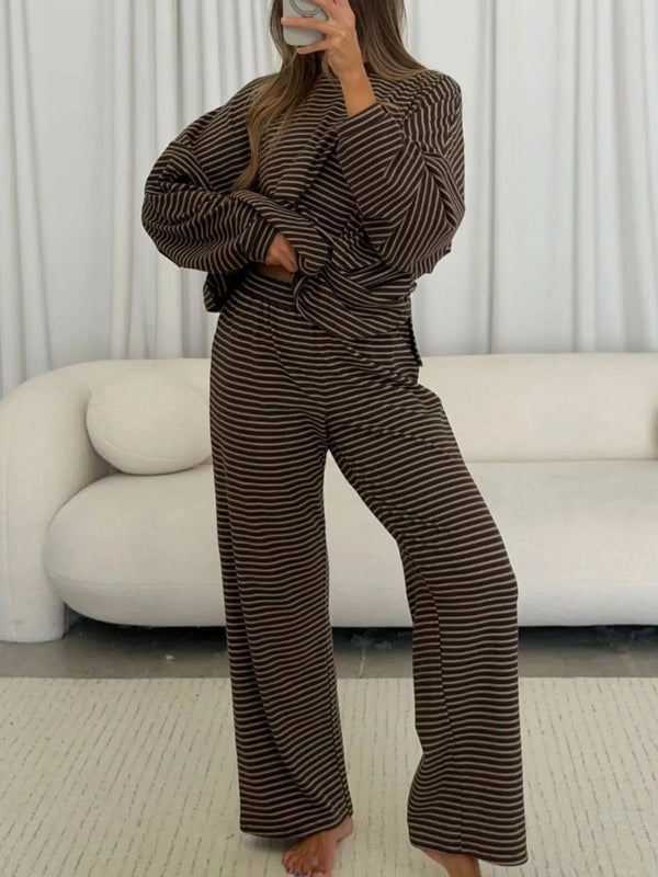 Striped Pajama Set - Dropped Shoulder Top & Pants - Twice The Charm Boutique