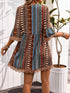 Lace Trim Printed V-Neck 3/4 Sleeve Dress - Twice The Charm Boutique