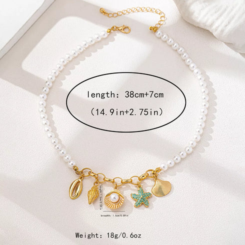 Pearl Charm Necklace - Ocean-Inspired Gold-Plated Style - Twice The Charm Boutique