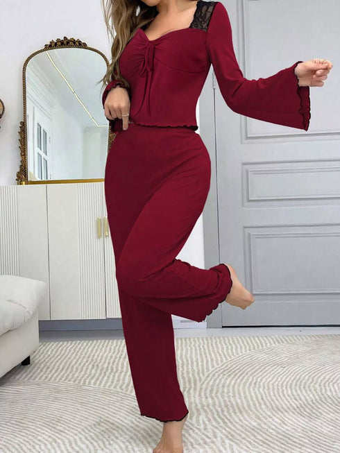 Lace Lounge Set - Flare Sleeve Top & Pants - Twice The Charm Boutique