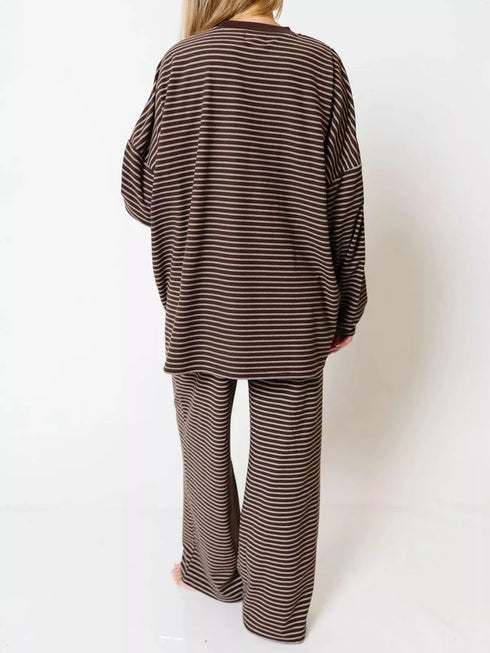 Striped Pajama Set - Dropped Shoulder Top & Pants - Twice The Charm Boutique