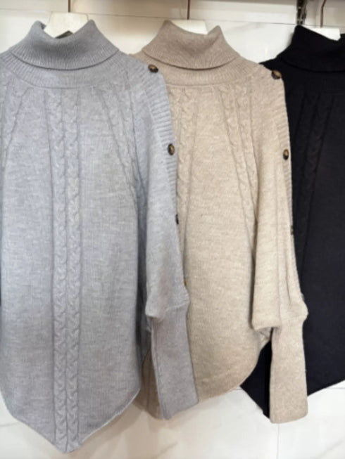 Cable Knit Turtleneck Cape Sweater - product image 22