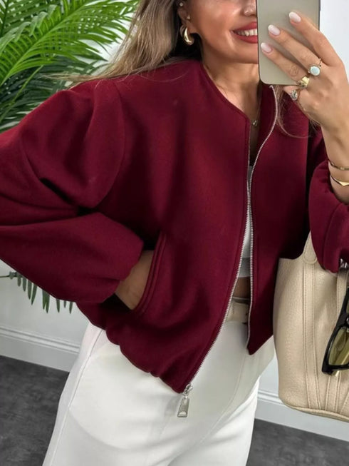 Women's Cropped Zip Up Jacket - Lined & Pocketed - Twice The Charm Boutique