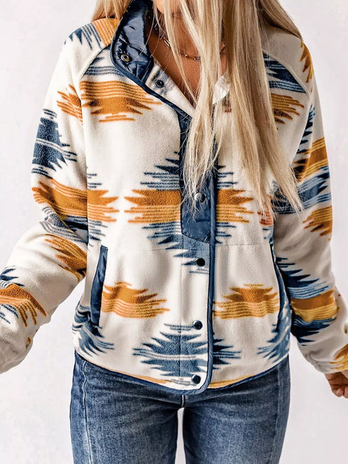 Women's Geometric Jacket - Button Front & Pockets - Twice The Charm Boutique