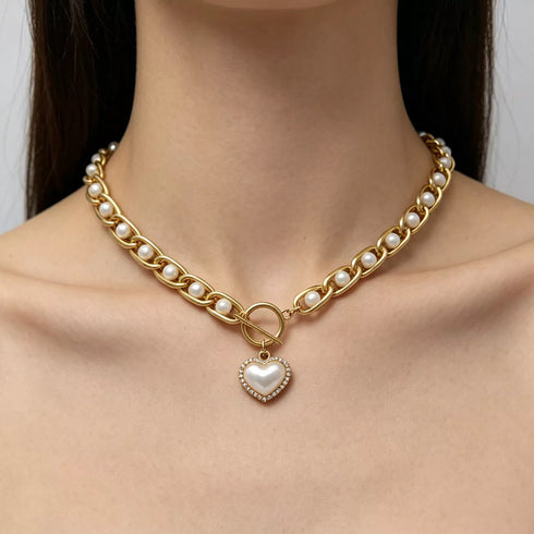 Chunky Pearl Heart Pendant Necklace
