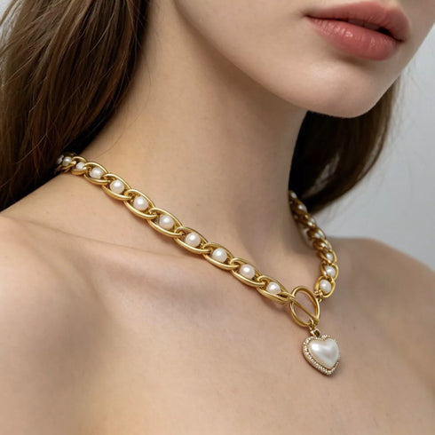 Chunky Pearl Heart Pendant Necklace