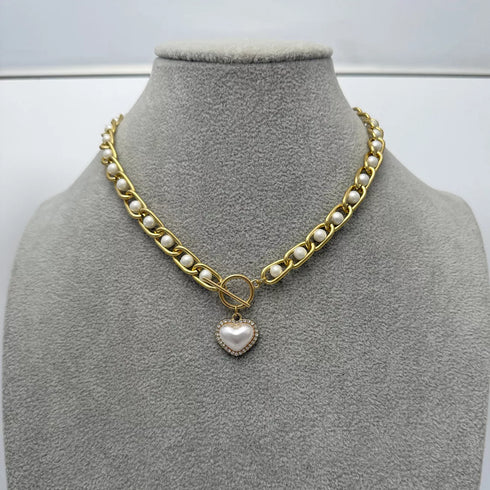Chunky Pearl Heart Pendant Necklace