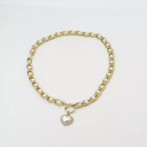 Chunky Pearl Heart Pendant Necklace