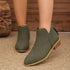 V-Cut Faux Suede Ankle Boots: Olive ankle boots worn, front view