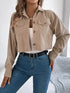 Corduroy Button-Up Drop-Shoulder Jacket: Beige corduroy jacket, alternate front view