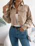 Corduroy Button-Up Drop-Shoulder Jacket: Beige corduroy jacket, front view