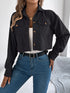 Corduroy Button-Up Drop-Shoulder Jacket: Black corduroy jacket, alternate front view