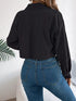 Corduroy Button-Up Drop-Shoulder Jacket: Black corduroy jacket, rear view