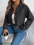 Corduroy Button-Up Drop-Shoulder Jacket: Black corduroy jacket, seated view