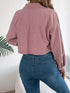 Corduroy Button-Up Drop-Shoulder Jacket: Pink corduroy jacket, rear view