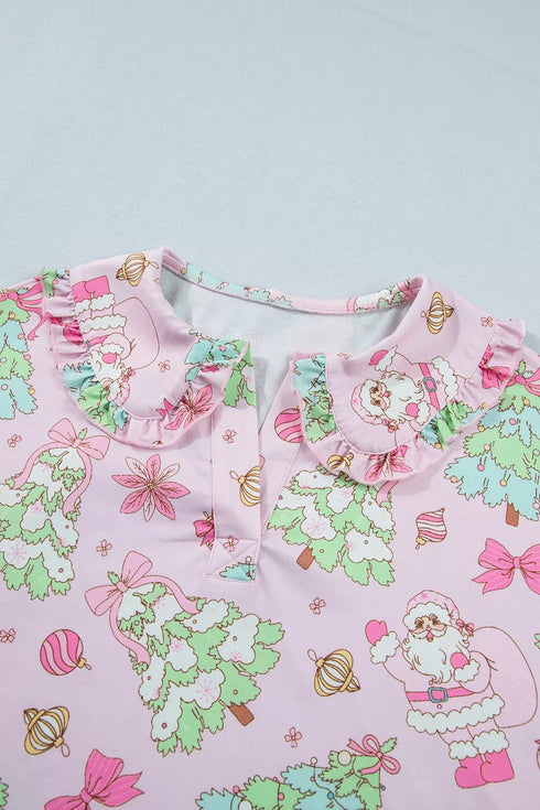 Christmas Pajama Set - Button Front & Ruffle Detail - Twice The Charm Boutique