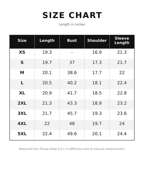 Supplier denim jacket size chart with garment measurements in inches