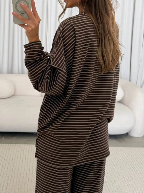 Striped Pajama Set - Dropped Shoulder Top & Pants - Twice The Charm Boutique