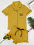 Button Down Pajama Set - Contrast Piping & Ruffle Shorts - Twice The Charm Boutique