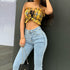 Light blue flare jeans with high waist, front detail