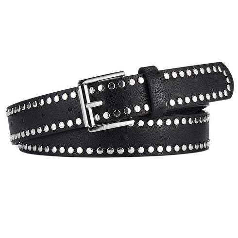 Black belt with two rows of silver-tone studs