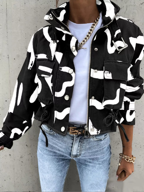 Women's cropped drawstring jacket with pockets