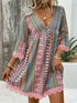 Lace Trim Printed V-Neck 3/4 Sleeve Dress - Twice The Charm Boutique