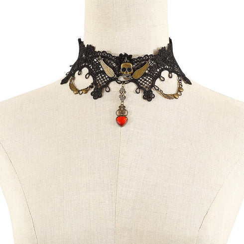 Halloween Skull Jewelry Set - Lace Necklace & Earrings - Twice The Charm Boutique
