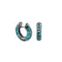 Aqua M Flowers by Orly enamel flower huggie earrings with dark-tone detailing, paired front and side view