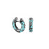 Baby Blue Flowers by Orly enamel flower huggie earrings with dark-tone detailing, paired front and side view