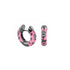 Hot Pink M Flowers by Orly enamel flower huggie earrings with dark-tone detailing, paired front and side view