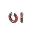 Hot Red Flowers by Orly enamel flower huggie earrings with dark-tone detailing, paired front and side view