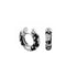 Black Flowers by Orly enamel flower huggie earrings with silver-tone detailing, paired front and side view