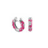 Bright Magenta Flowers by Orly enamel flower huggie earrings with dark-tone detailing, paired front and side view