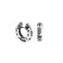 White Flowers by Orly enamel flower huggie earrings with dark-tone detailing, paired front and side view