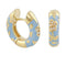 Dark Blue Flowers by Orly enamel flower huggie earrings with gold-tone detailing, close-up of front and hinged opening