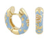 Dark Blue Flowers by Orly enamel flower huggie earrings with gold-tone detailing, close-up of front and hinged opening