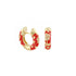Hot Red Flowers by Orly enamel flower huggie earrings with gold-tone detailing, paired front and side view