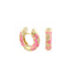 Pink M Flowers by Orly enamel flower huggie earrings with gold-tone detailing, paired front and side view