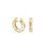White Flowers by Orly enamel flower huggie earrings with gold-tone detailing, paired front and side view